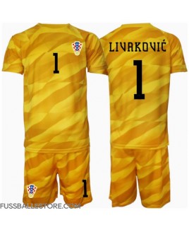 Günstige Kroatien Dominik Livakovic #1 Torwart Heimtrikotsatz Kinder EM 2024 Kurzarm (+ Kurze Hosen)